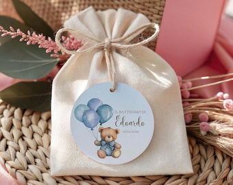 Etichetta bomboniera, tag, Battesimo, quadrato, rettangolare o cerchio, con vari orsetti o personalizzazione su richiesta, festa, compleanno
