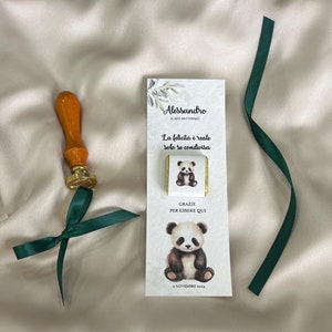 Lesezeichen mit grünem Bärenmotiv, Taufe, Geburtstag, Kinderparty, grüner Bär, Heißluftballon, Platzhalter, mit Schokolade, Tiere, Panda