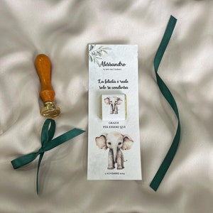 Lesezeichen mit grünem Teddybär-Motiv, Taufe, Geburtstag, Kinderparty, Heißluftballon, Platzhalter, mit Schokolade, Tieren, Elefant