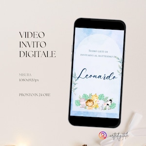 VIDEO INVITO battesimo digitale bimbo con orsacchiotto e palloncini blu, invito compleanno, cresima o prima comunione personalizzabile