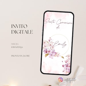 VIDEO INVITO digitale fiori per battesimo, comunione, peonia, bellissimi fiori rosa, invito cornice in fiori, matrimonio, cherry blossom