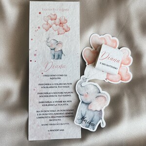 Segnalibro/Segnaposto personalizzabile, tema elefantina rosa, battesimo femmina, bambina, festa compleanno, pensiero fine festa