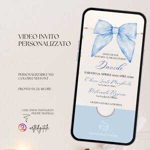 VIDEO INVITACIÓN bautizo digital bebé con lazo azul, carta video invitación, cumpleaños, confirmación o primera comunión personalizable