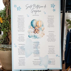 TABLEU personalizzato battesimo fino a 12 tavoli, orsetto, misure 50x70cm e 70x100 cm, file digitale, segna tavolo professionale, tabloid