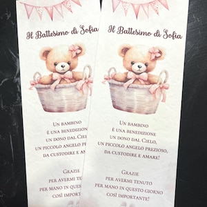 Marcapáginas con temática de osito rosa, bautizo, cumpleaños, fiesta de niña, osito con flores, marcador de posición con chocolate, globo aerostático