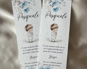 Segnalibro/Segnaposto personalizzabile, per comunione, con eucalipto, tema verde, cresima, pensiero fine festa, con il calice