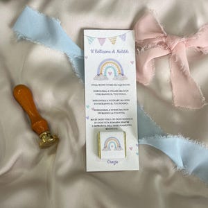 Lesezeichen zum Thema Baby, Taufe, Geburtstag, Babyparty, Regenbogen mit Sternen, Platzhalter mit Schokolade, Flaggen, bunt