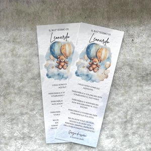 Marcapáginas temático osito de peluche, marcapáginas gráfico para bautizo con osito de peluche para niño y niña personalizable