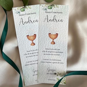 Marcapáginas/marcador de posición personalizable, para comunión, con eucalipto, temática verde, confirmación, pensamiento de fin de fiesta, con el cáliz
