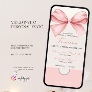VIDEO INVITACIÓN digital bautizo niña con lazo rosa, carta video invitación, cumpleaños, confirmación o primera comunión personalizable