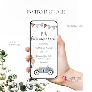 Invito digitale, macchine da corsa, macchine vintage, race cars per compleanno, festa, battesimo e comunione