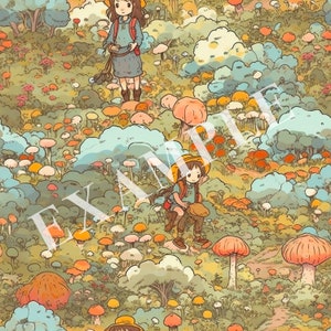Studio Ghibli Style Seamless Background Patterns, Flower Meadow, Printable Digital Paper, Scrapbook Paper, Dreamy Background, Commercial Use image 5