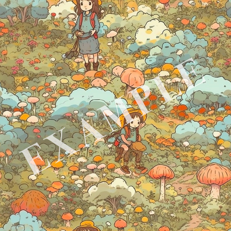 Studio Ghibli Style Seamless Background Patterns, Flower Meadow, Printable Digital Paper, Scrapbook Paper, Dreamy Background, Commercial Use image 5
