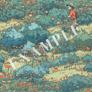 Studio Ghibli Style Seamless Background Patterns, Flower Meadow, Printable Digital Paper, Scrapbook Paper, Dreamy Background, Commercial Use image 3