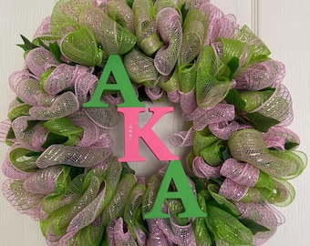 Sorority (AKA) Wreath, holiday wreath door decor, wreath for door, pink and green wreath