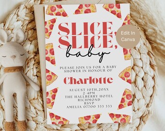 Slice Slice Baby Baby Shower Invite, Pizza Party Baby Shower, Coed Baby Shower, Printable Editable Download, Gender Neutral Shower, LB1004