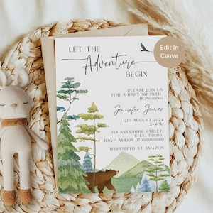 Let The Adventure Begin Baby Shower Invitation, Mountain Baby Shower Invite, Forest Baby Shower, Woodland Baby Shower Invitation, LB1001