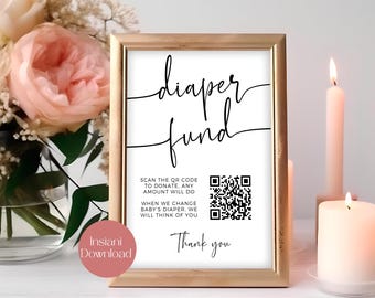 Diaper Fund Sign, Customizable QR Code Baby Shower Template, Editable Digital Download Cash Gift Sign