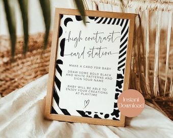 High Contrast Card Station Sign Printable For Baby Shower Event, Instant Download, Fun Activity, Minimal design, Gender Neutral