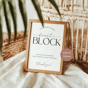 Dekorieren Sie einen Block für das Babyschild, Babypartygeschenk, Babypartyspiel, druckbares Babypartyschild, minimales Babypartyspiel, LPM