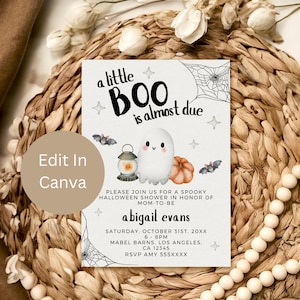 A Little Boo Is Almost Due Baby Shower Invitation, Halloween Baby Shower, Autumn Baby Shower, Fall Shower, Editable Template Download, LBG