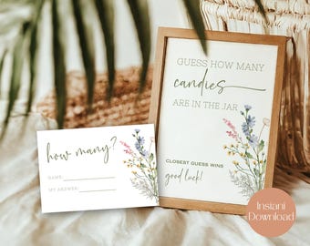Guess How Many Candies Baby Shower Game, Wildflower Theme, Baby In Bloom Printable Sign (Instant Download PDF) LB0031