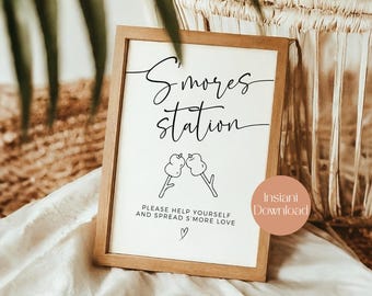 S'mores Station Sign, Printable Smores Bar Decor, Instant Download, Camping Party Sign, Digital File