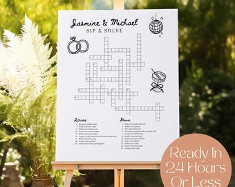 Sip and Solve Done for You, Personalized Wedding Crossword Puzzle, Customized Wedding Game, Interactive Fun Wedding Activity