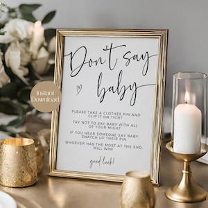 Dont Say Baby Sign Game Printable, Baby Shower Game Sign, Instant Download, Fun Baby Shower Activity, Minimal Baby Shower, Gender Neutral