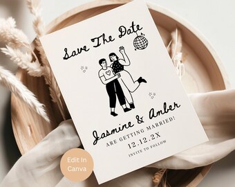 LGBTQ+ Wedding Save The Date, Editable Template For Unique Same Sex Weddings, Jasmine