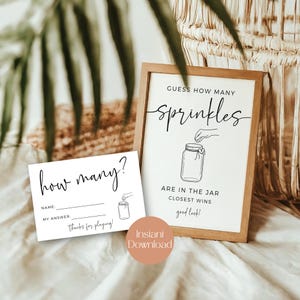 Guess How Many Sprinkles Are In The Jar Baby Shower Game, Baby Shower Activity, Printable Sign, Minimal Baby Shower, PDF Instant Download