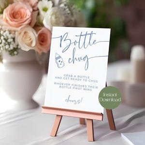 Baby Bottle Chug Game, Baby Shower Game, Baby Shower Activity, Boy Baby Shower, Printable Sign, Blue Baby Shower Printable, Instant Download