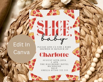 Slice Slice Baby Baby Shower Invite, Pizza Party Baby Shower, Coed Baby Shower, Printable Editable, instant Download, Gender Neutral, LB1004