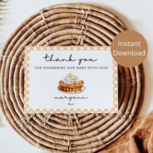 A Little Cutie Pie is onderweg Babyshower bedankkaartje, Thanksgiving-babyshower, babyshower pompoentaart, babyshower cutie pie, LCP