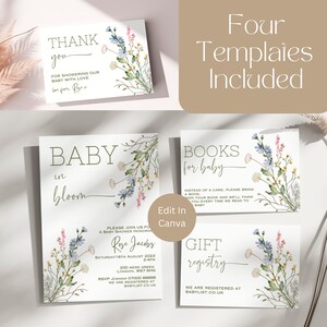 Baby In Bloom Invitation, Editable Wildflower Baby Shower Invite Bundle, Wildflower Baby Shower Invitation Template, Floral Invite, LB0031