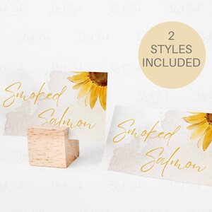 Carte de buffet de baby shower modifiable tournesol deux modèles, baby shower personnalisable pliée unisexe, papeterie de table de fête de fleurs d'été, LB0014