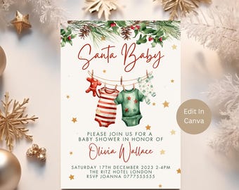 Santa Baby Baby Shower Invitation, Editable Template, Winter Baby Shower Invite, Christmas Baby Shower, Winter Wonderland Baby Shower LB0036