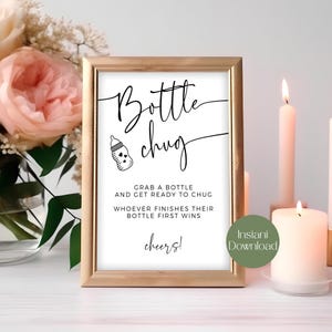 Baby Bottle Chug Game, Baby Shower Game, Baby Shower Activity, Coed Baby Shower, Printable Sign, Minimal Baby Shower, Instant Download