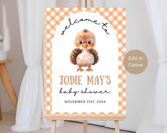 Znak powitalny na baby shower A Little Turkey, Baby shower z okazji Święta Dziękczynienia, Little Turkey jest w drodze, Znak na baby shower z okazji jesieni, neutralny pod względem płci, LLT
