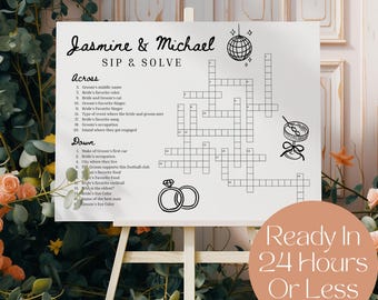 Sip and Solve Done for You, Personalized Wedding Crossword Puzzle, Customized Wedding Game, Interactive Fun Wedding Activity