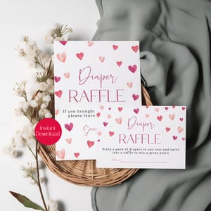 Enseigne de tombola pour baby shower de couches Little Sweetheart et billet de tombola, shower de bébé pour la Saint-Valentin, lot de tombola pour baby shower coeurs doux, LSW