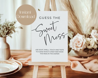 Minimal Baby Shower Game, Guess The Sweet Mess, Nappy Food Game, Gender Neutral Baby shower Activity, Candy Bar Game, Instant Download