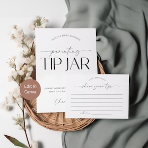 Bordje met pot voor ouderschapstip, advieskaarten babyshower, afdrukbaar, advies voor nieuwe ouders, minimale babyshower, advies en wensen voor ouders, LPM