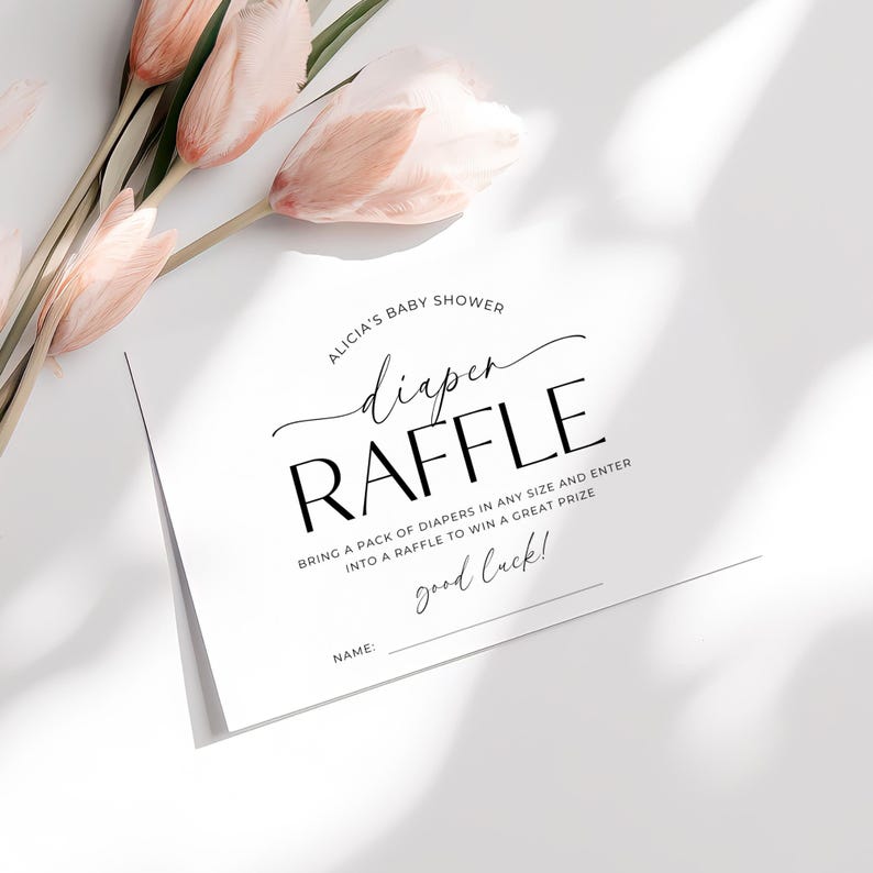 Announcing A Raffle Baby Shower Diaper Raffle Sign and Raffle Ticket, Minimal Baby Shower ...