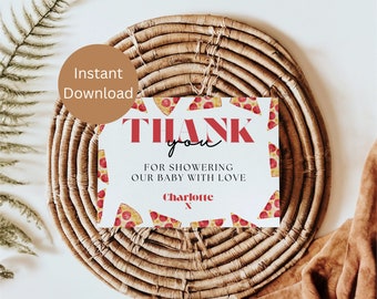 Slice Slice Baby Baby Shower Thank You Card, Pizza Party Baby Shower, Coed Baby Shower, Printable Editable Download, Gender Neutral, LB1004