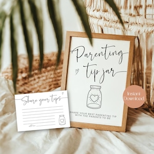 Parenting Tip Jar Sign, Baby Shower Advice Cards, Printable, Advice For New Parents, Minimal Baby Shower, Advice and Wishes for Parents