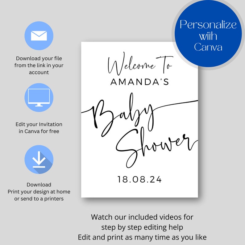 Signo de bienvenida para baby shower, plantilla editable, signo mínimo ...