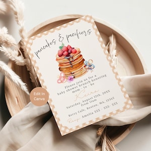 Pancakes and Pacifiers Baby Shower Invitation Template, Baby Brunch Invite, Neutral Theme, Editable Digital Download, Gender Neutral, PPB
