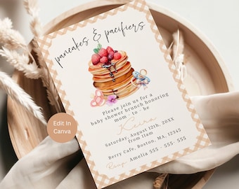 Pancakes and Pacifiers Baby Shower Invitation Template, Baby Brunch Invite, Neutral Theme, Editable Digital Download, Gender Neutral, PPB