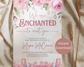 Enchanted To Meet You Baby Shower Invitation, editable invitation, fairytale baby shower, girl printable invite, DIY baby shower template,